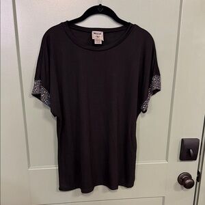 Vocal Black Short Sleeve Tee with Studded Sleeve Detail